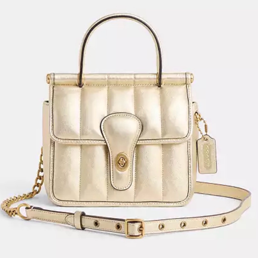 Coach Metallic Gold Quilted Satchel With Chain Strap